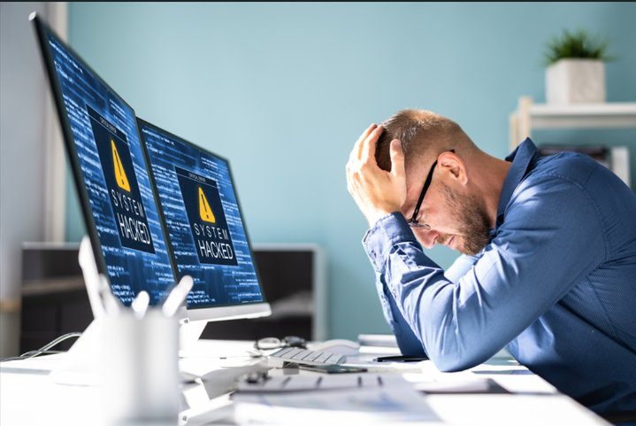 protect patient data - Computer screen showing ransomware malware attack warning