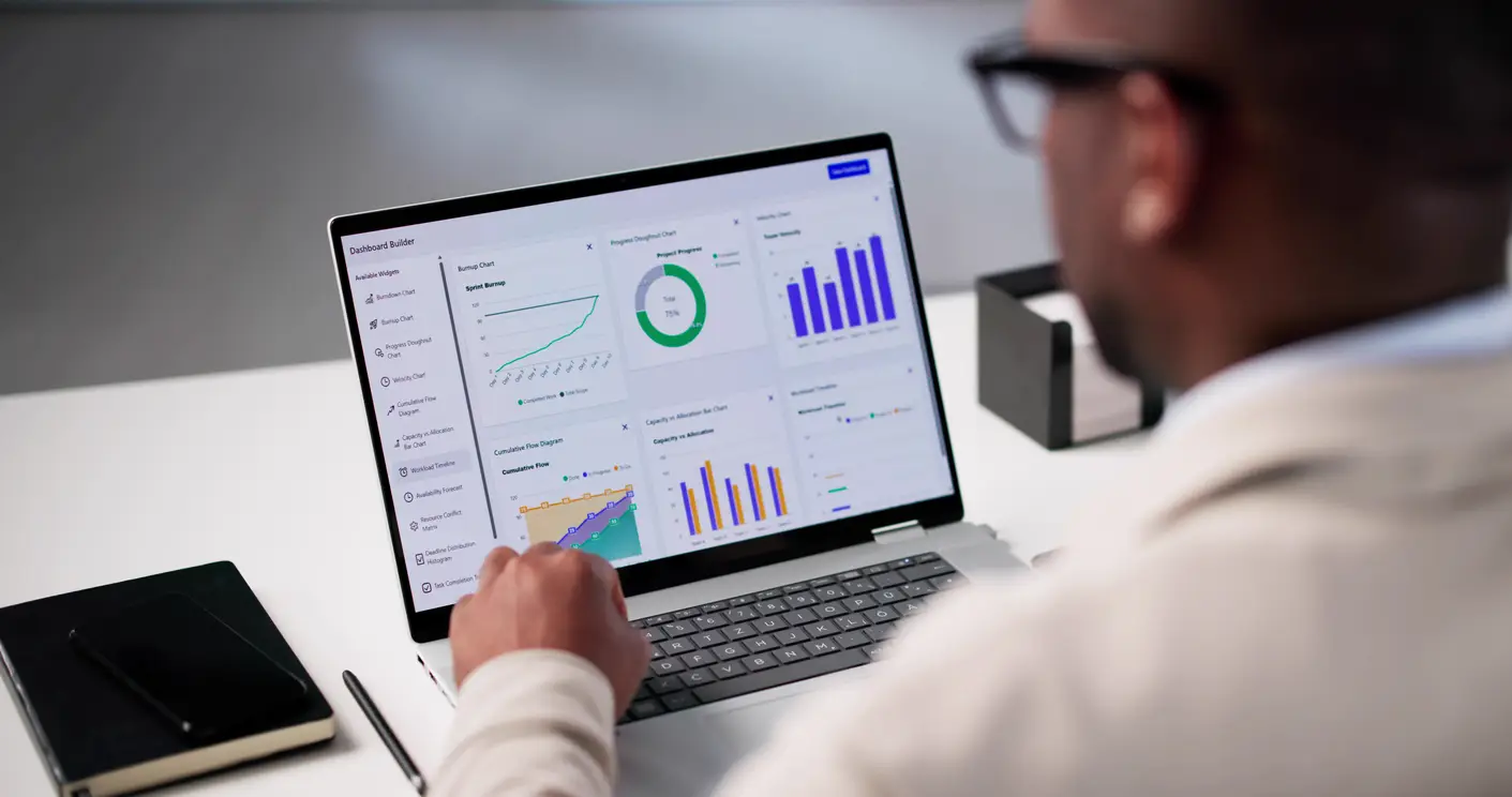 Laptop computer screen with revenue cycle analytics
