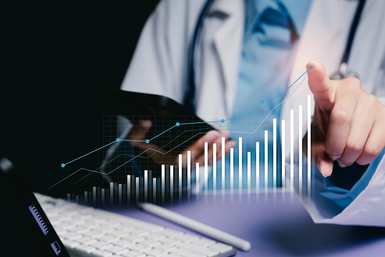 Revenue cycle dashboard displaying improved claim approvals, reduced denials, and increased reimbursement performance in medical practice.