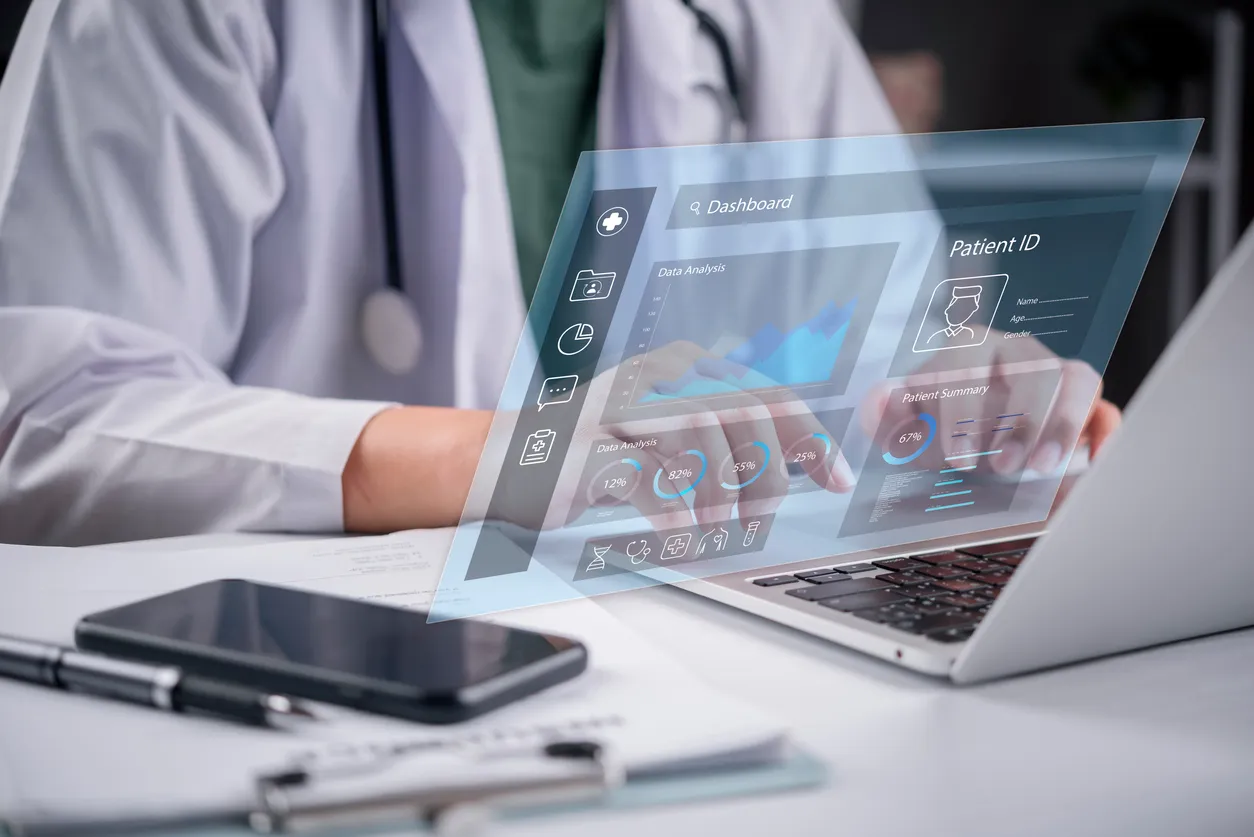 Doctor using AI technology for smarter clinical and operational performance