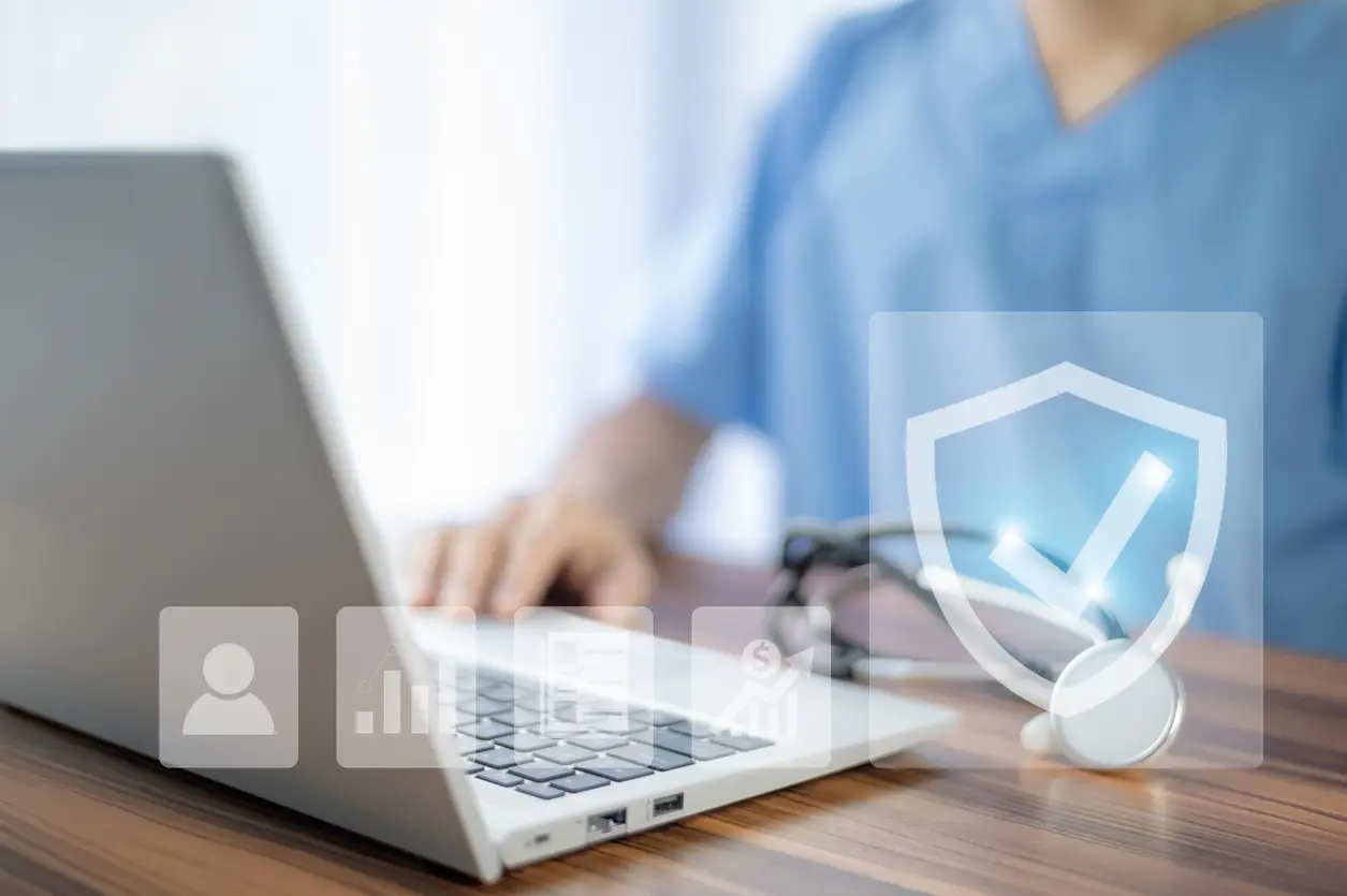Healthcare staff securely accessing HIPAA-compliant patient records