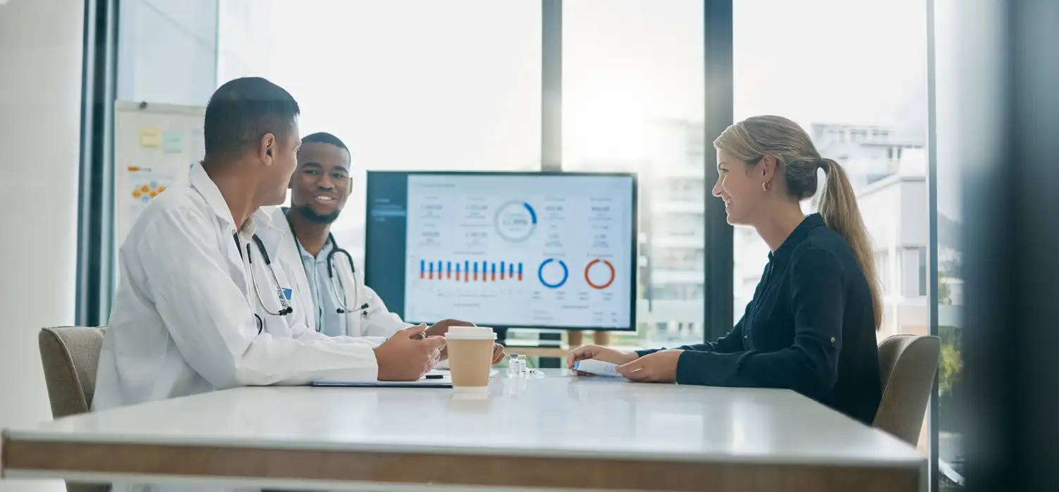 Providers and revenue cycle management expert reviewing billing and collections performance metrics to reduce AR and improve healthcare practice cash flow - Copy