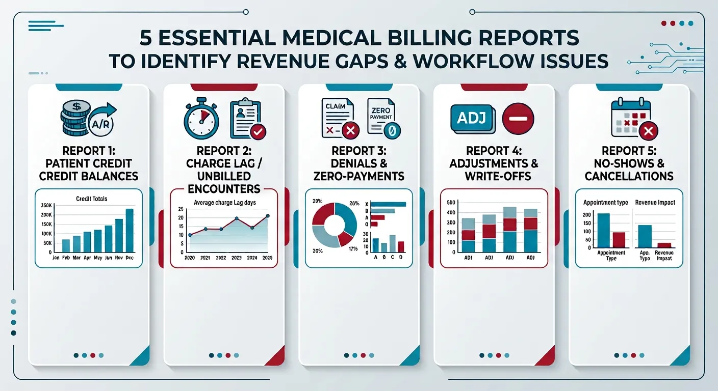 Five medical billing reports that help physician practices identify revenue gaps and workflow issues