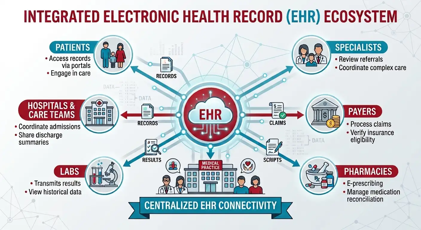 EHR interoperability connecting medical practice systems and healthcare providers